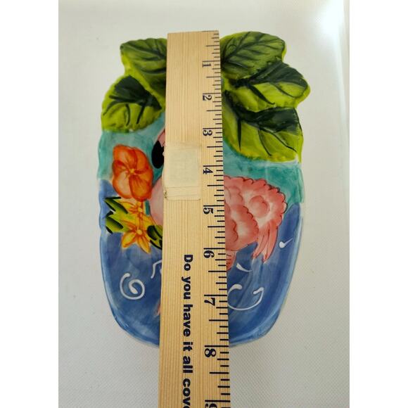 DISHES-HAUSENWARE-Trinket-Serving-Flamingo-Pink-Tropical-Embossed-SET OF 2 - Picture 12 of 15